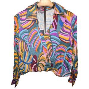 NWT Haute Hippie Women's Colorful Floral Long Sleeve Tropical Blouse XS